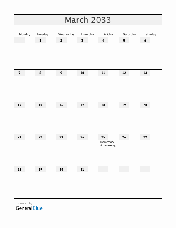 San Marino March 2033 Calendar with Holidays