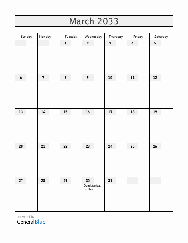 Aland Islands March 2033 Calendar with Holidays