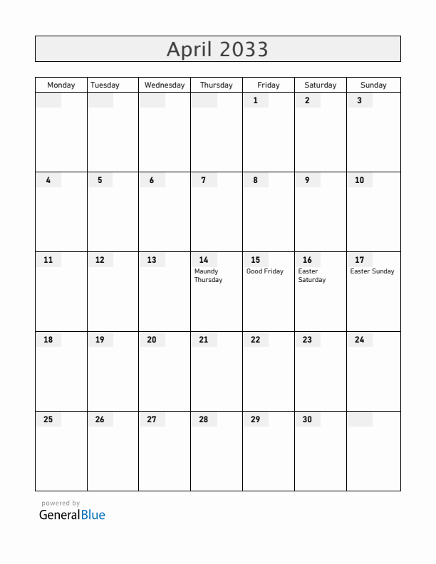 Guatemala April 2033 Calendar with Holidays