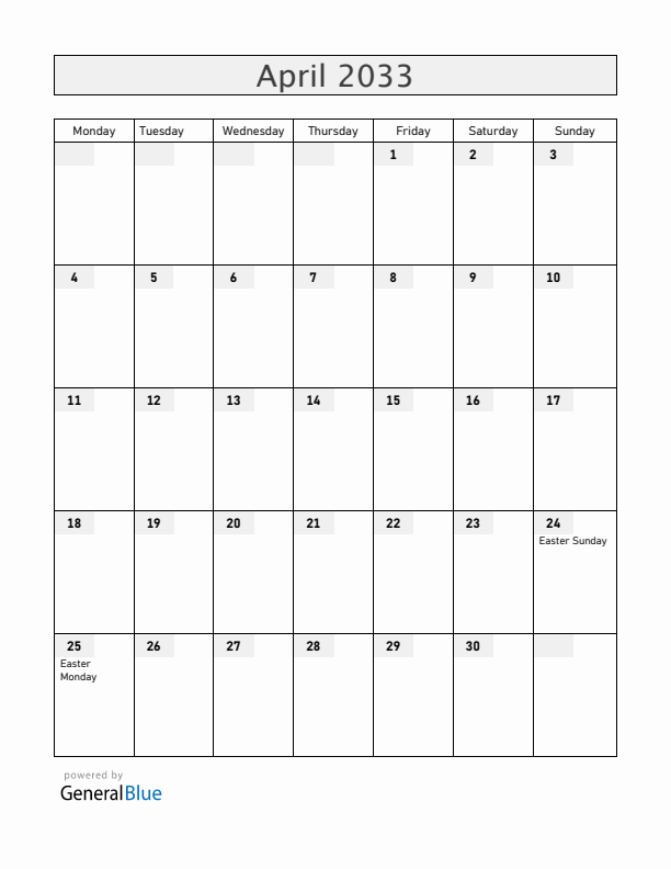Moldova April 2033 Calendar with Holidays