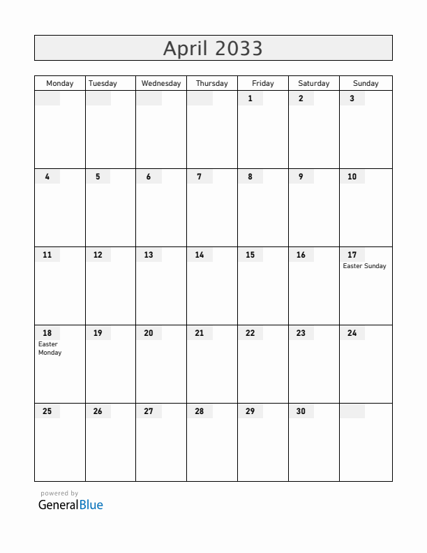Madagascar April 2033 Calendar with Holidays