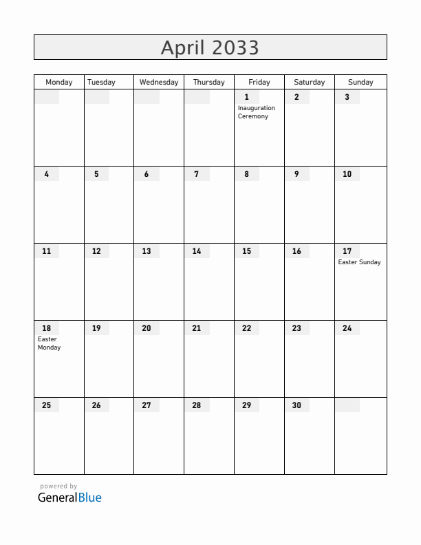 San Marino April 2033 Calendar with Holidays