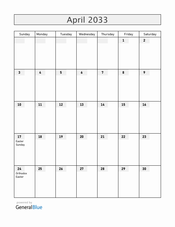 Belarus April 2033 Calendar with Holidays