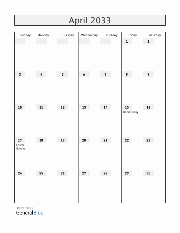 Chile April 2033 Calendar with Holidays