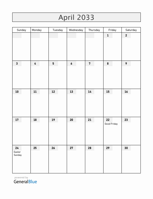 Ethiopia April 2033 Calendar with Holidays