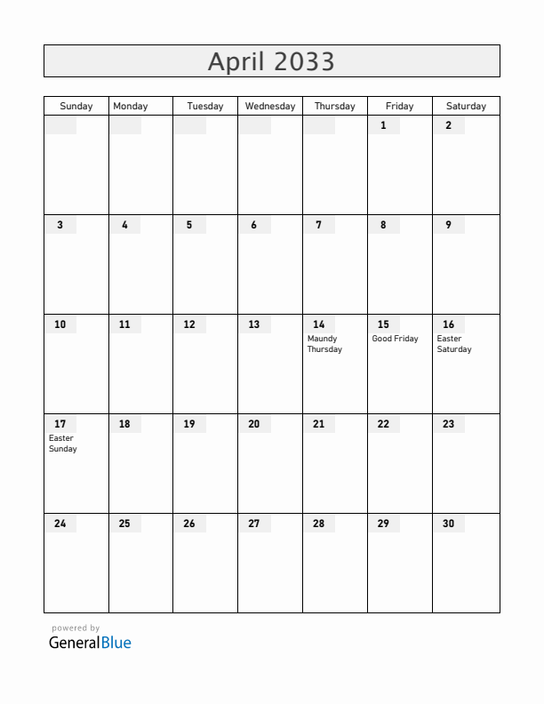Guatemala April 2033 Calendar with Holidays