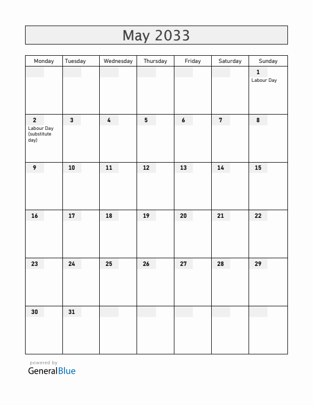 Albania May 2033 Calendar with Holidays