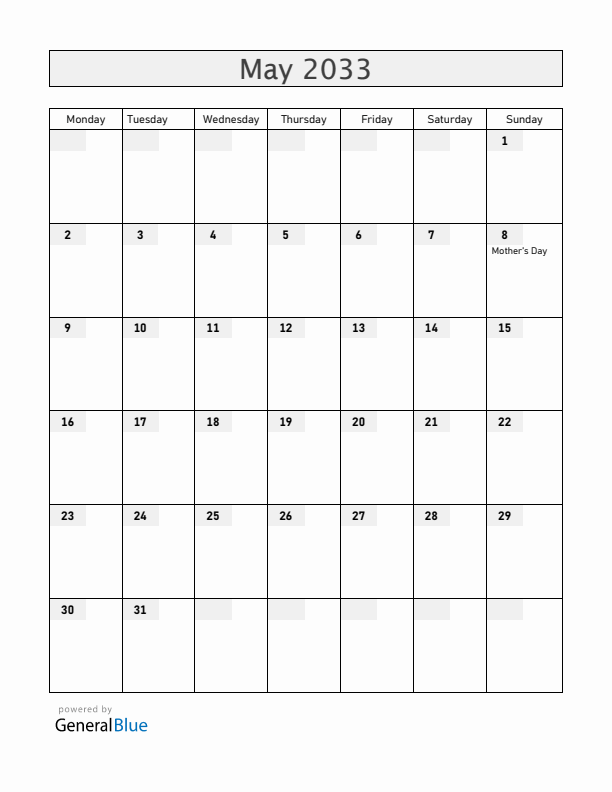 Australia May 2033 Calendar with Holidays