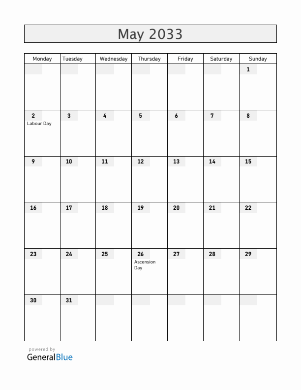Aruba May 2033 Calendar with Holidays