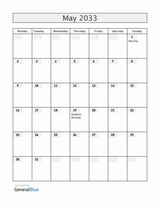 Bangladesh May 2033 Calendar with Holidays
