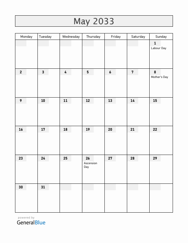 Finland May 2033 Calendar with Holidays