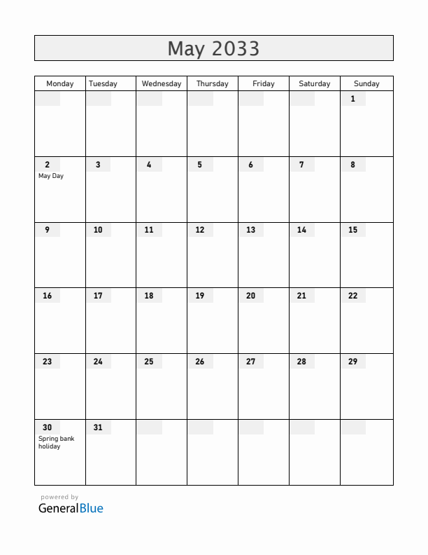 Gibraltar May 2033 Calendar with Holidays