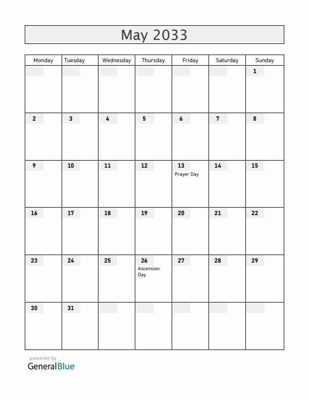 Greenland May 2033 Calendar with Holidays