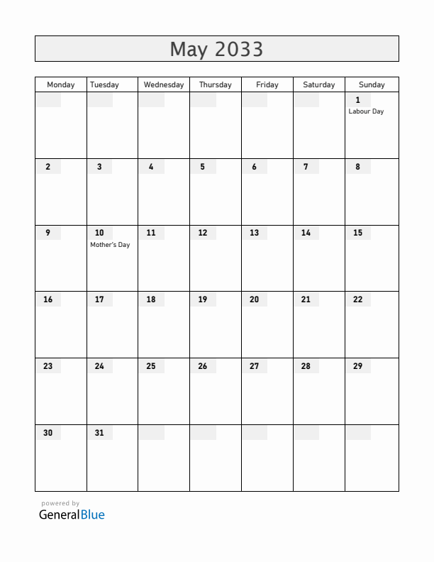 Mexico May 2033 Calendar with Holidays