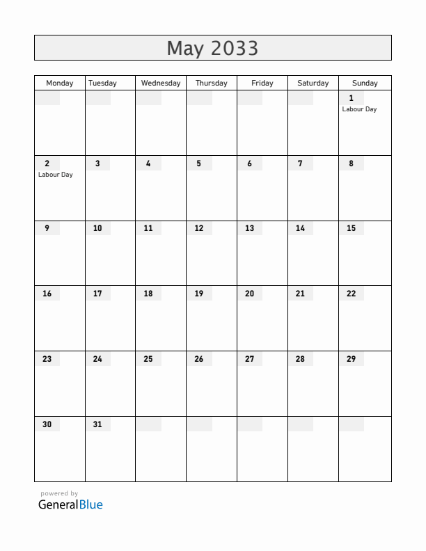 Slovenia May 2033 Calendar with Holidays