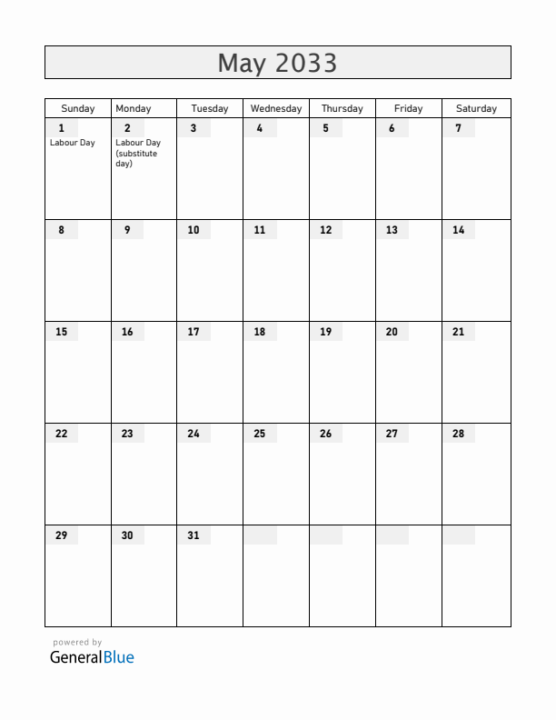 Albania May 2033 Calendar with Holidays