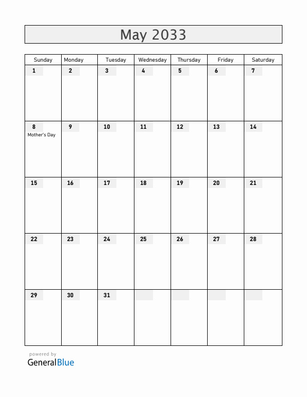 Bahamas May 2033 Calendar with Holidays