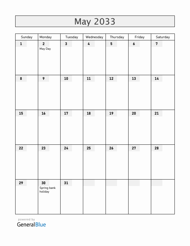 Gibraltar May 2033 Calendar with Holidays