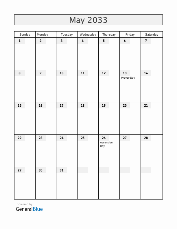 Greenland May 2033 Calendar with Holidays