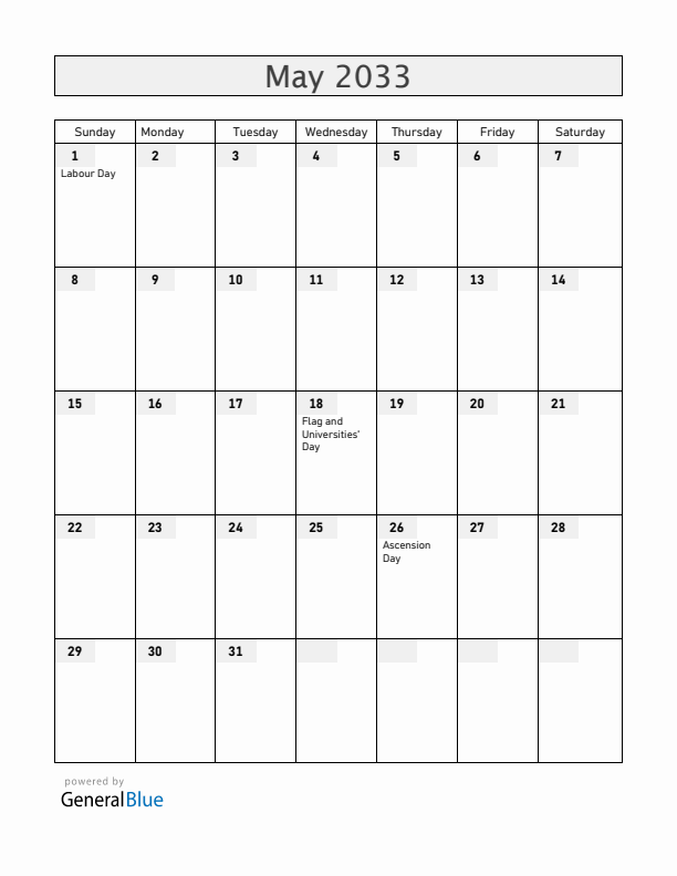 Haiti May 2033 Calendar with Holidays