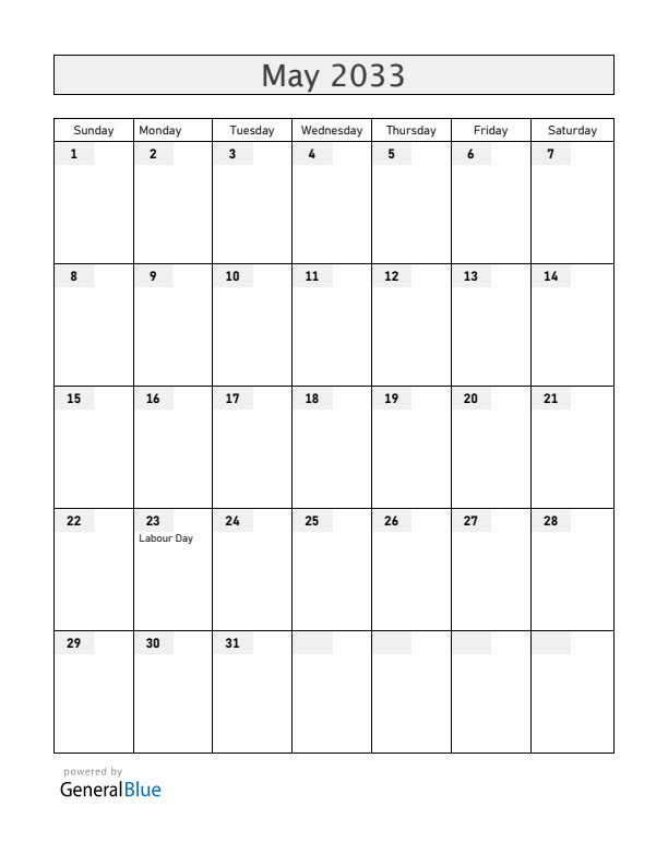 Jamaica May 2033 Calendar with Holidays