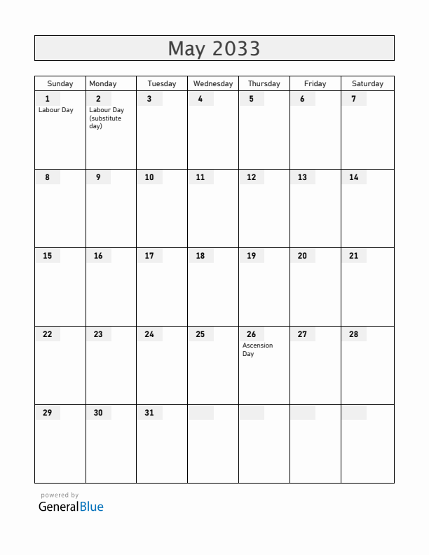 Monaco May 2033 Calendar with Holidays