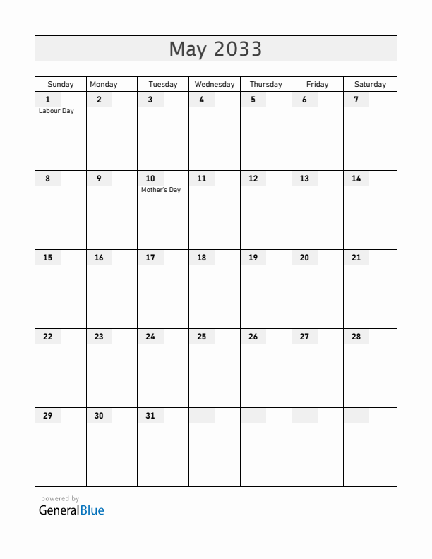 Mexico May 2033 Calendar with Holidays
