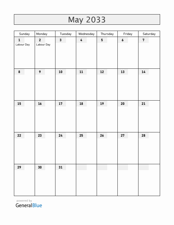 Slovenia May 2033 Calendar with Holidays