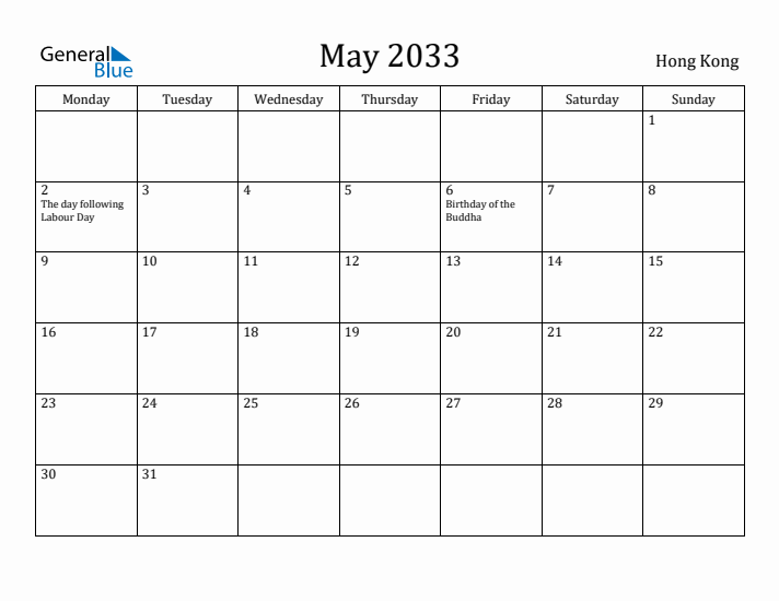 May 2033 Calendar Hong Kong