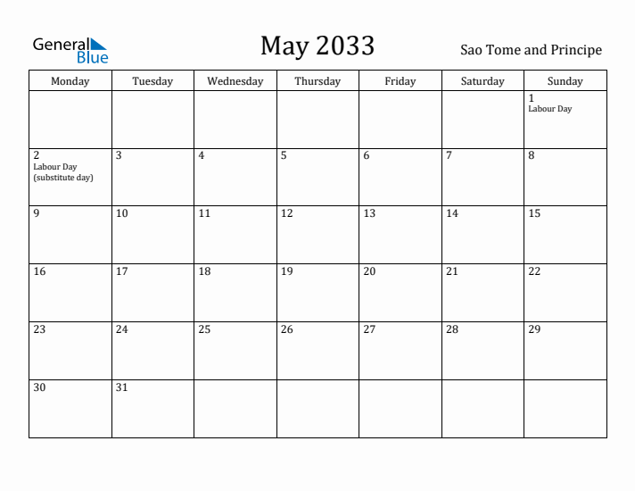 May 2033 Calendar Sao Tome and Principe