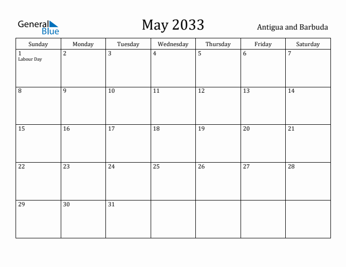 May 2033 Calendar Antigua and Barbuda