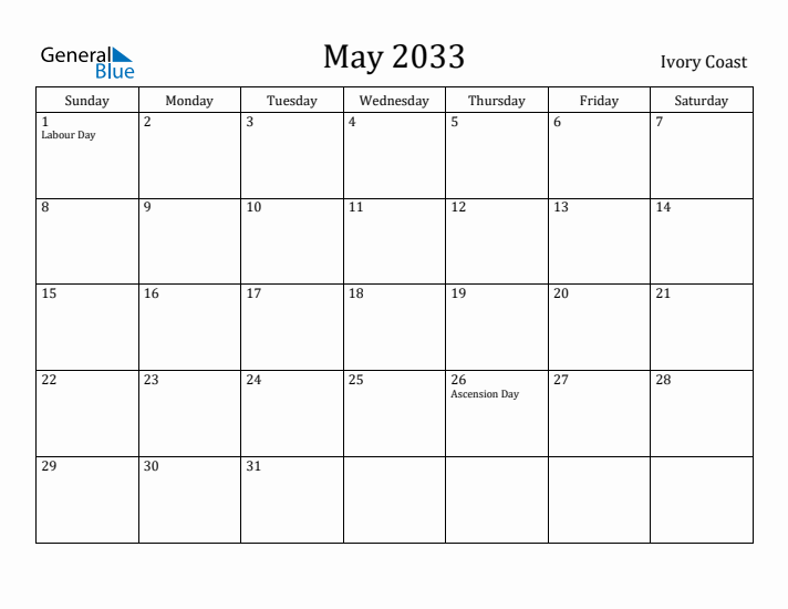 May 2033 Calendar Ivory Coast