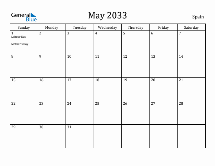 May 2033 Calendar Spain