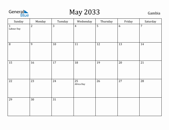May 2033 Calendar Gambia