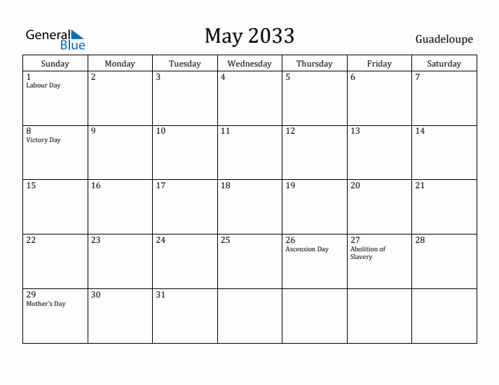 May 2033 Calendar Guadeloupe