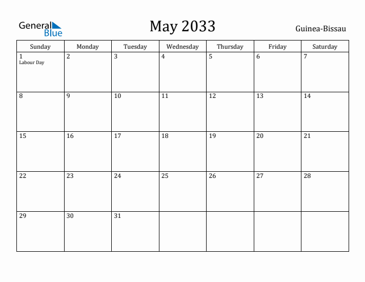 May 2033 Calendar Guinea-Bissau