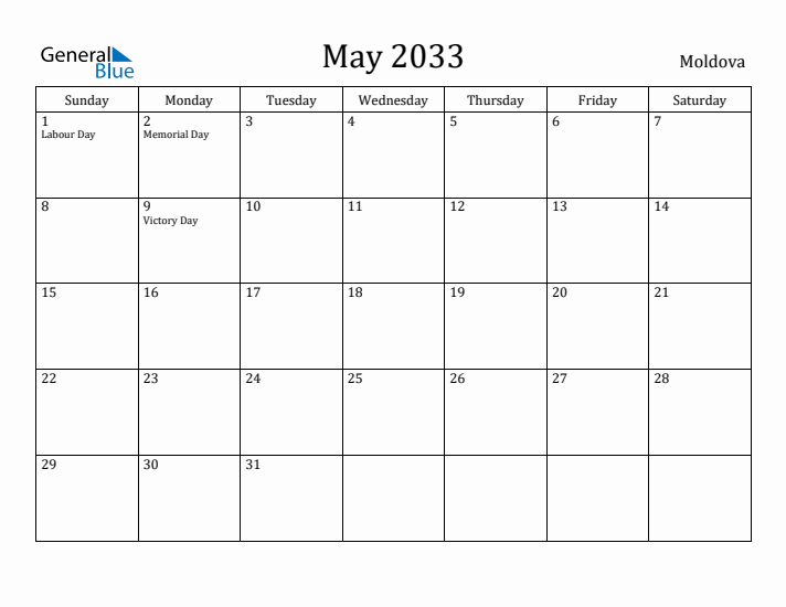 May 2033 Calendar Moldova