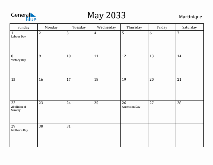 May 2033 Calendar Martinique