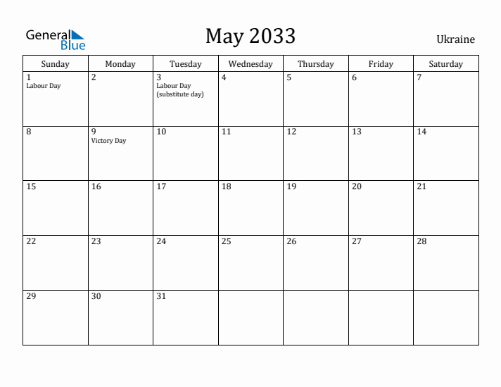 May 2033 Calendar Ukraine