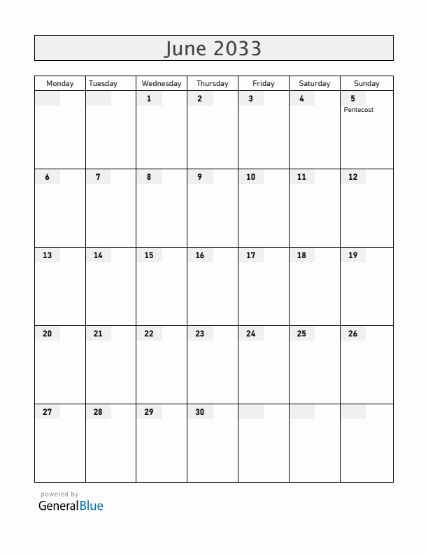 Spain June 2033 Calendar with Holidays