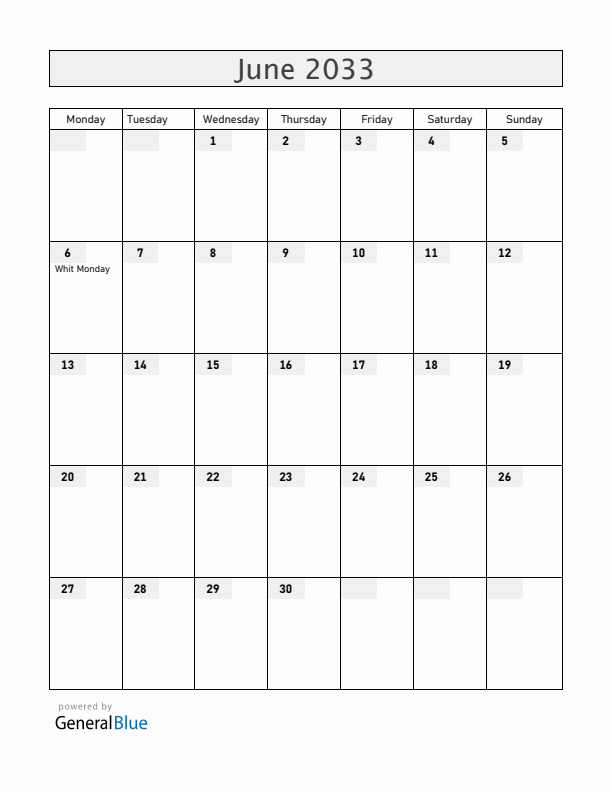 Saint Helena June 2033 Calendar with Holidays