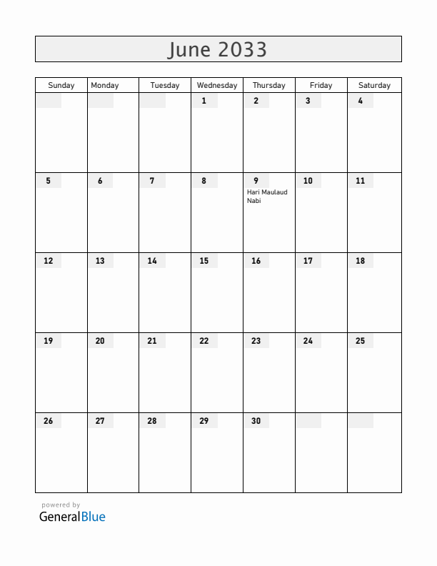 Cocos Islands June 2033 Calendar with Holidays