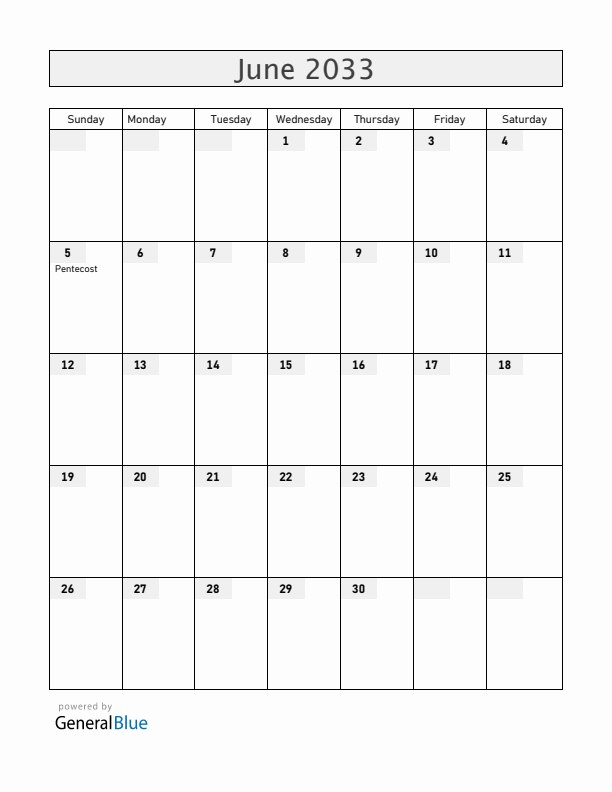 Spain June 2033 Calendar with Holidays