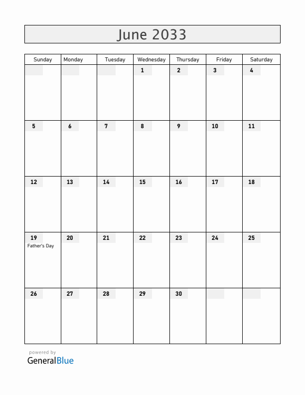 Guernsey June 2033 Calendar with Holidays