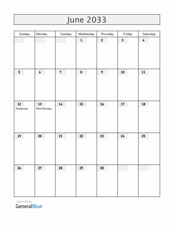 Greece June 2033 Calendar with Holidays