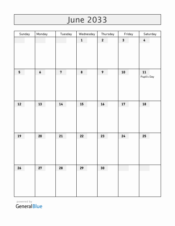 Honduras June 2033 Calendar with Holidays