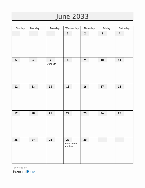 Malta June 2033 Calendar with Holidays