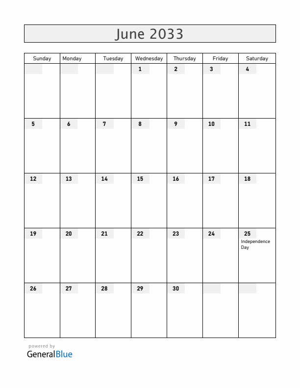 Mozambique June 2033 Calendar with Holidays