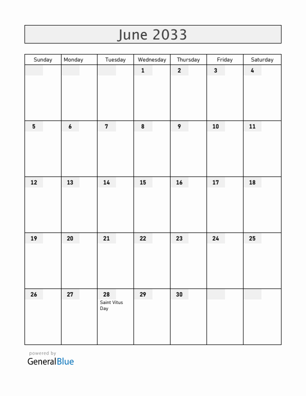 Serbia June 2033 Calendar with Holidays