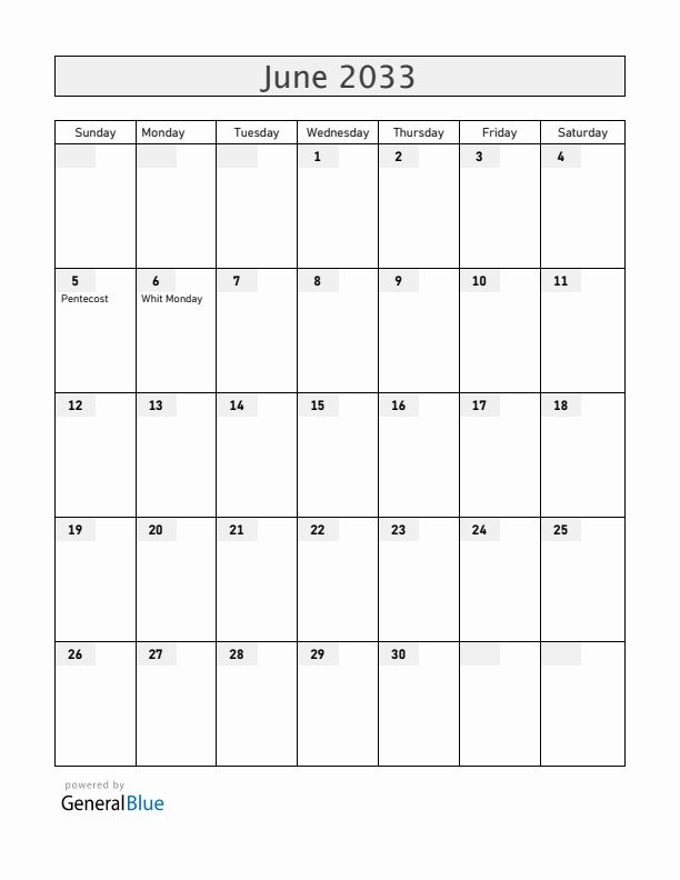 Mayotte June 2033 Calendar with Holidays